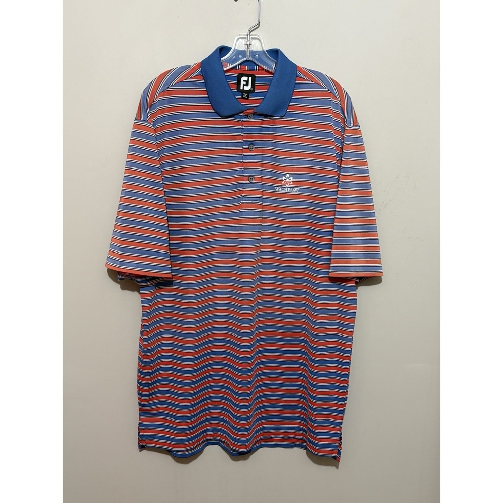 FootJoy Wachesaw Golf‎ Polo Shirt Red Blue Stripe Men's Size L